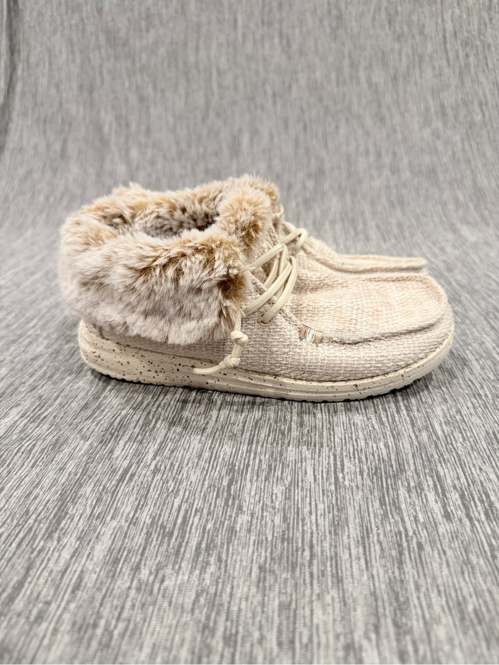 Hey Dude Kids Cream Faux-Fur Cuffed Slip-On